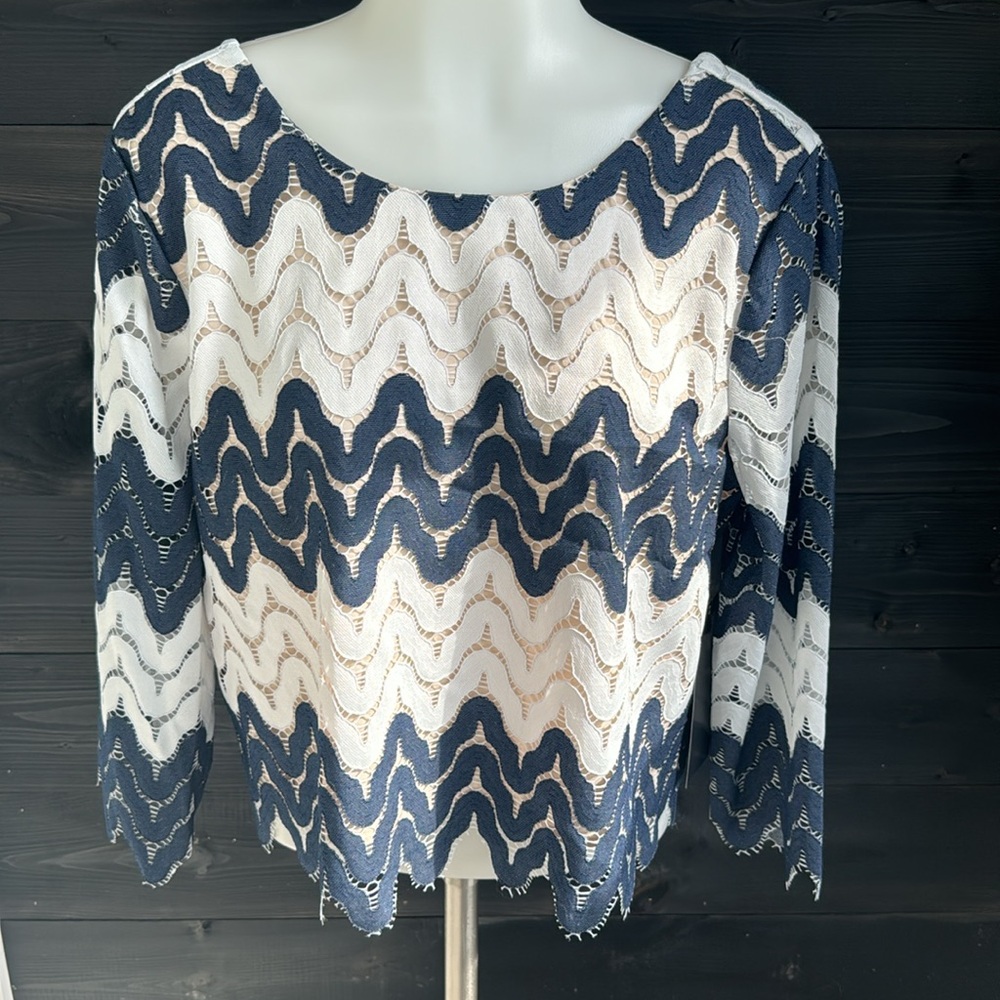 NEW bcbgmaxazria shelby wavy chevron mesh lace blouse and skirt matching Set